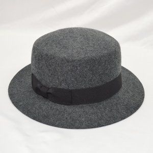 Flat Top Pork Pie Cap with Grosgrain Hat Band,  Vintage Style Wool Felt Boater